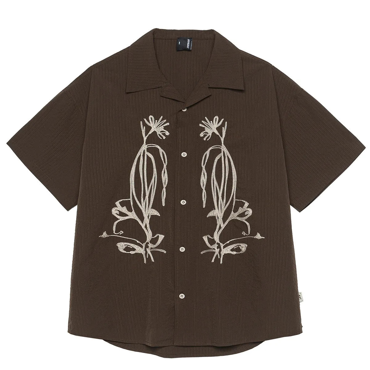 Brown coffee colour striped waterproof short sleeve shirt with Cuban collar for outdoor camping