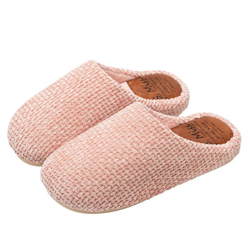 Indoor mute bedroom floor slippers in burgundy suede with beef tendon sole and toe holder style