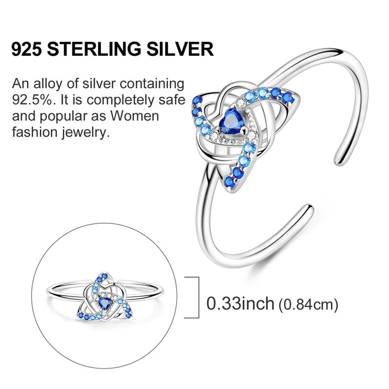Sterling silver 925 heart-shaped dreamcatcher ring with adjustable opening in blue KSR080