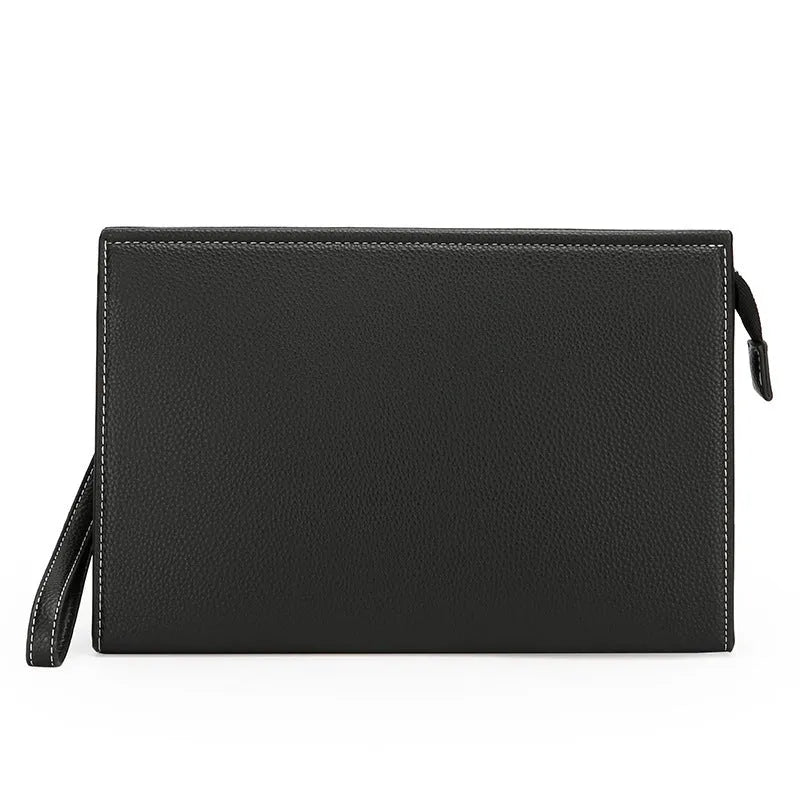 New Clutch Men's Briefcase Soft Leather Black PU Material Sewing Thread Business Handbag
