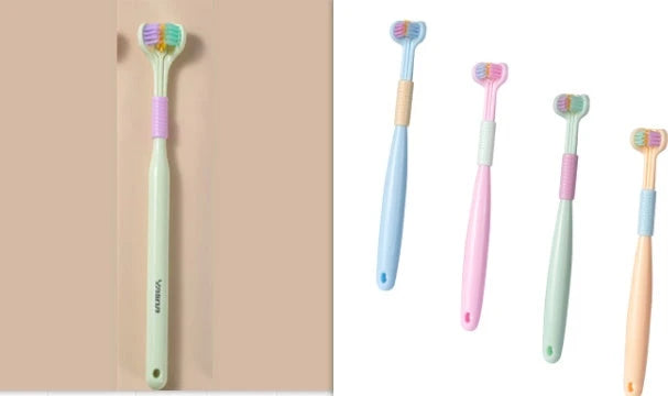 3-in-1 Soft Bristle Toothbrush with Tri-Sided Brush Head and Temperature-Responsive Bristles