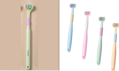 3-in-1 Soft Bristle Toothbrush with Tri-Sided Brush Head and Temperature-Responsive Bristles