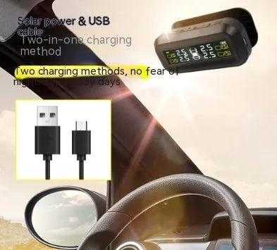 Solar car tyre pressure monitor with colour screen display and wireless anti-theft sensors