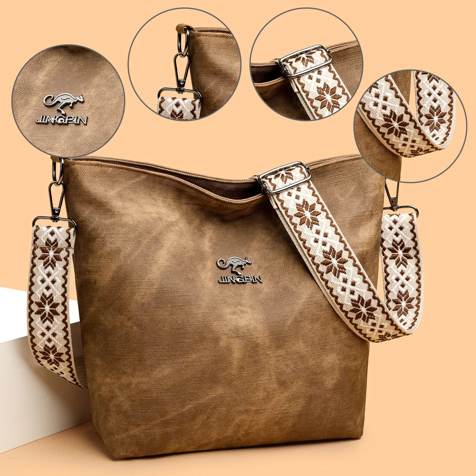 Large soft PU crossbody bag with adjustable single shoulder strap in pink, grey or yellow colour