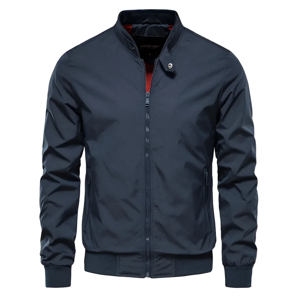 Men's thin casual jacket in army green colour showing lightweight polyester construction and simple design