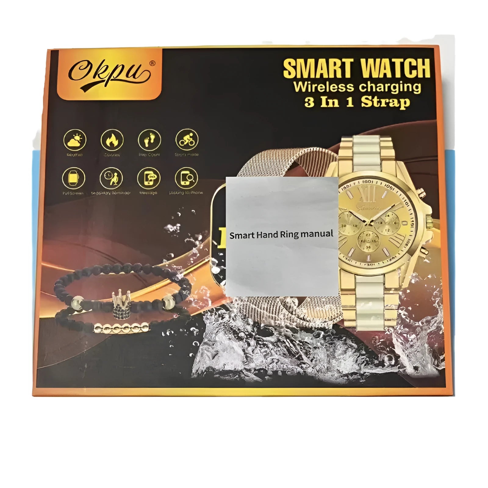 D68 Smart Watch in Black and Gold with TFT screen, health monitoring and Bluetooth calling features