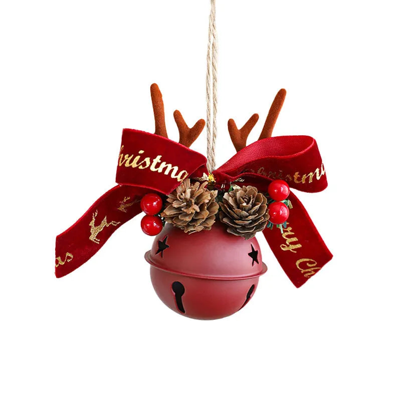 Wrought iron mixed pendant with antlers, bowknot, and pine cone shapes in a show window display