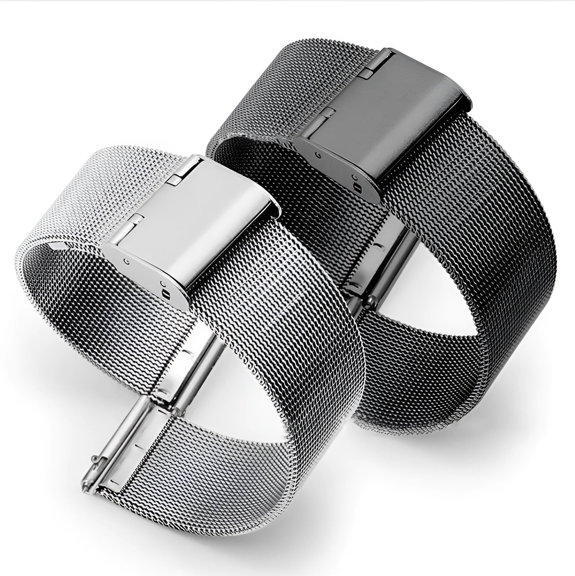 Milani stainless steel watch band with woven silk centre in silver, shown detached from a watch.