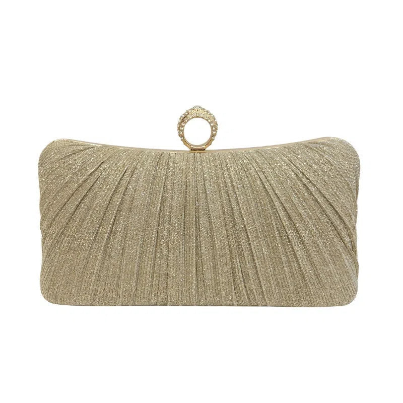 New Chinese-style banquet bag, women's cross-body pleated dress handbag, polyester, pillow shape, silver colour