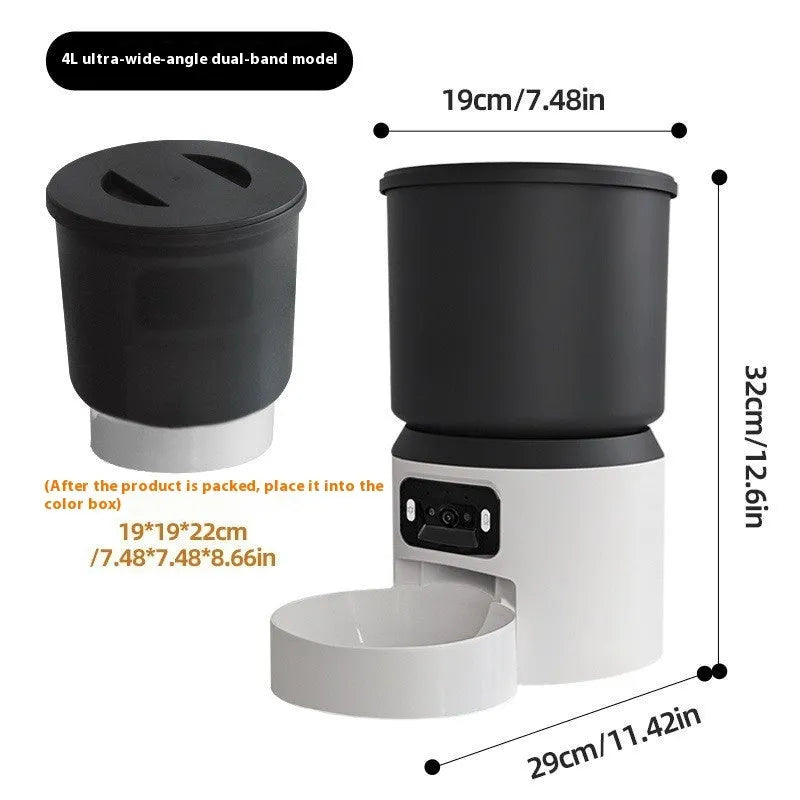 4 litre smart pet feeder with mobile app showing remote scheduling interface