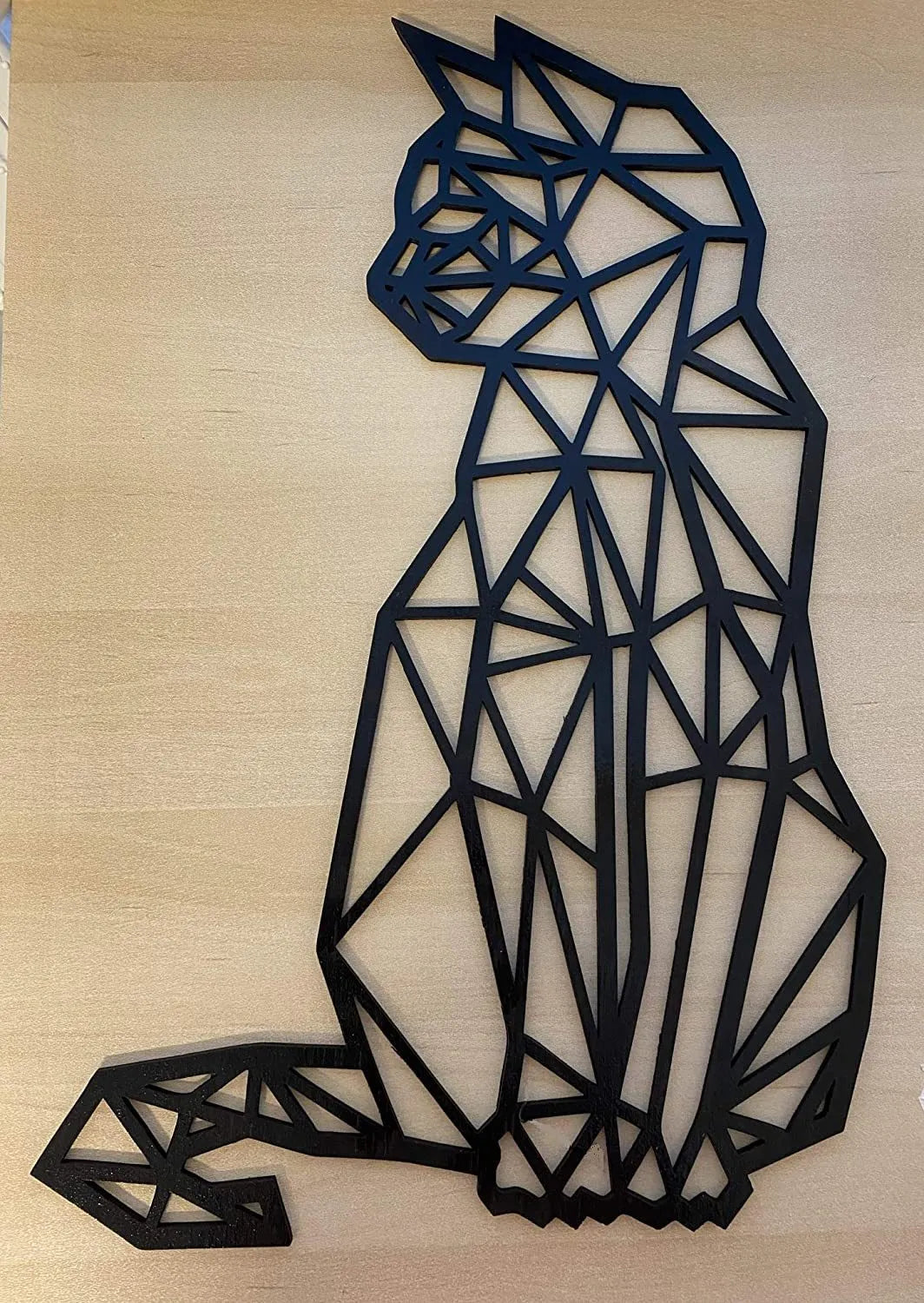 Black carved metal wall art cat silhouette laser engraved on galvanised iron 46x30cm