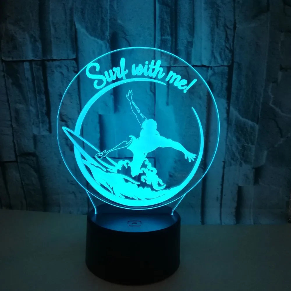 3D LED night lamp with touch control showing sliding wave visual effect on seven colour display