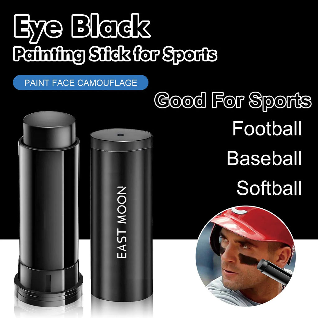 Sports eye black paint stick in compact 8.6cm case for sweat-proof glare reduction.