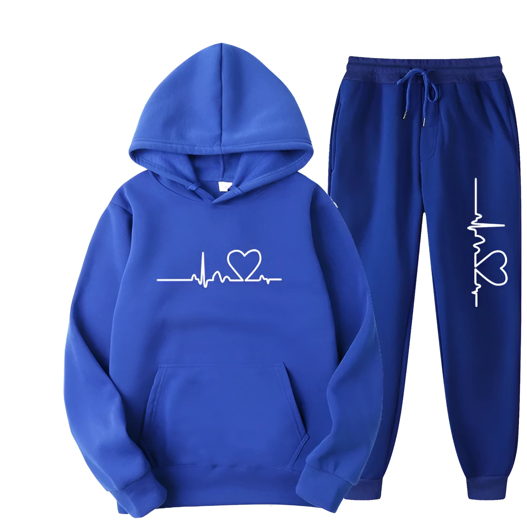 Fleece-lined heart figure hoodie suit for men and women in autumn winter casual style with trousers
