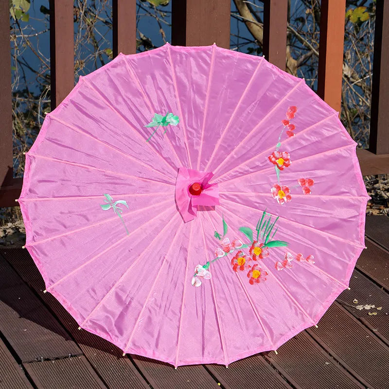 Handmade Chinese style silk dance umbrella with wooden pole, available in bright red and other colours