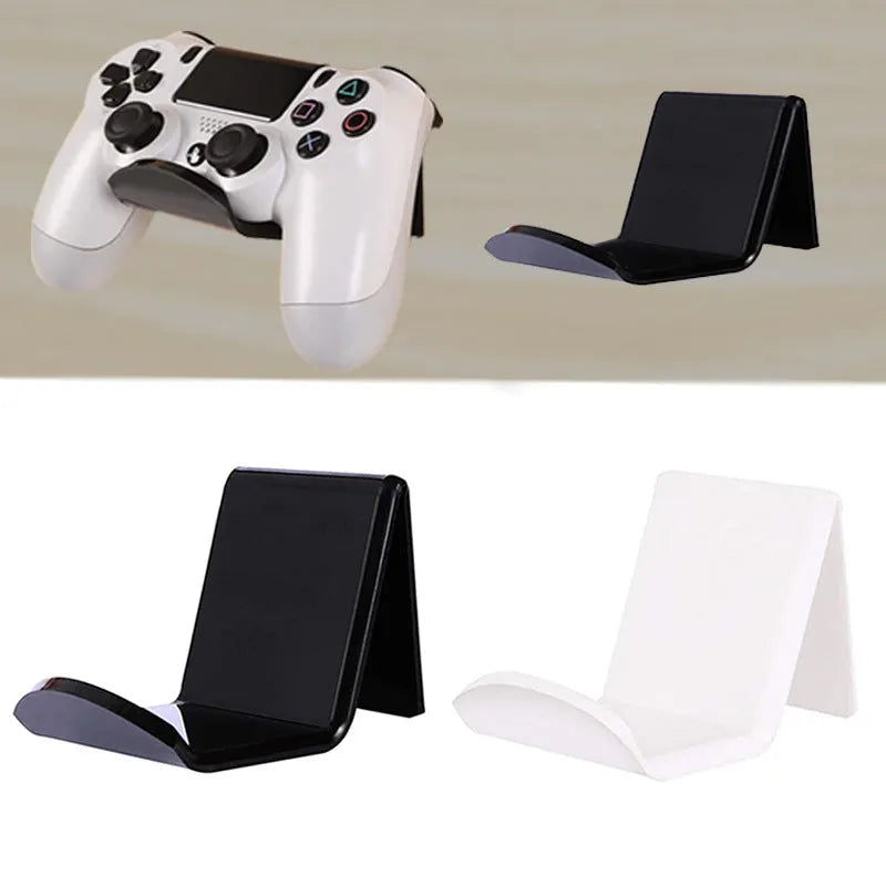 Universal gaming controller wall mounting bracket shown in black, white and transparent colour options