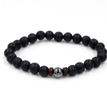 Premium men's black volcanic stone bracelet with unique, durable design and adjustable fit