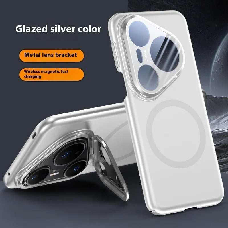 Huawei P80 series magnetic phone case with frosted back shell in black, red, or silver.