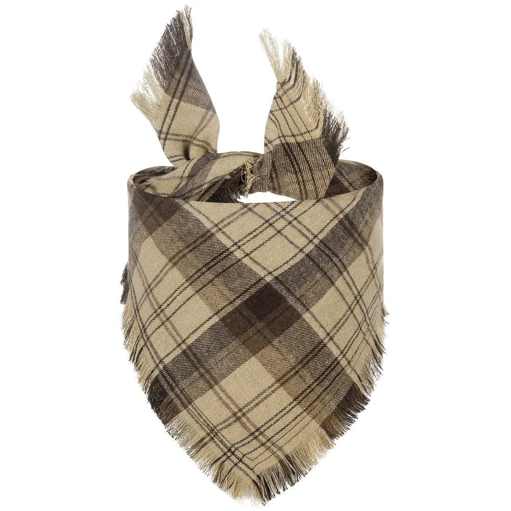 Classic plaid dog bandana with tassels edges in autumn colours