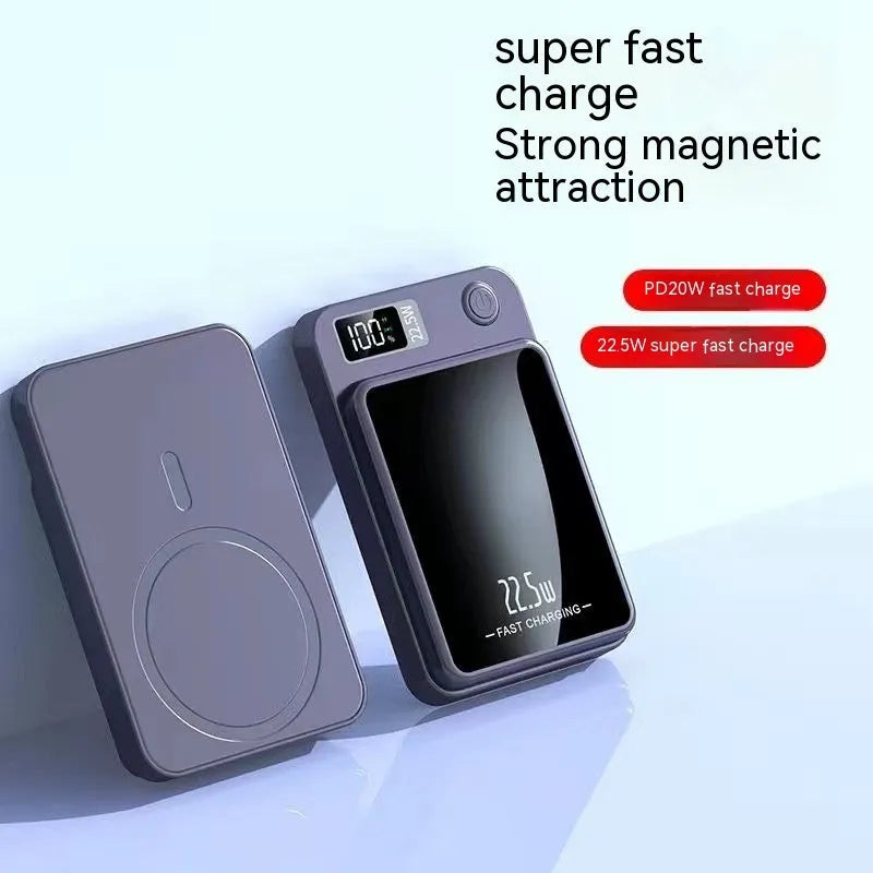 Wireless power bank in industrial style plastic design showing Magsafe charging surface