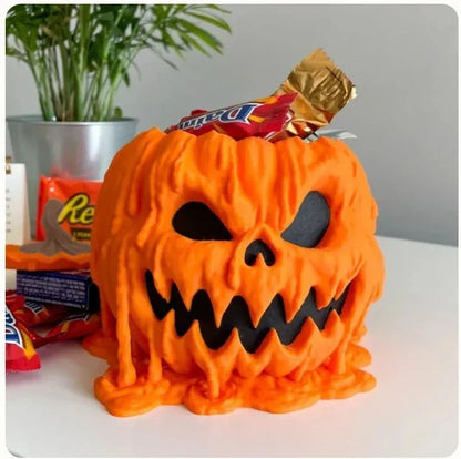 Spooky Pumpkin Candy Bowl with Lid - Reusable Decorative Halloween Candy Dish