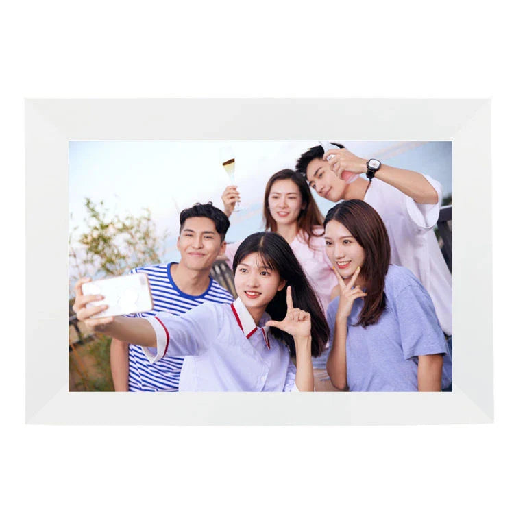 Touchscreen WiFi digital photo frame with portrait and landscape rotation capabilities