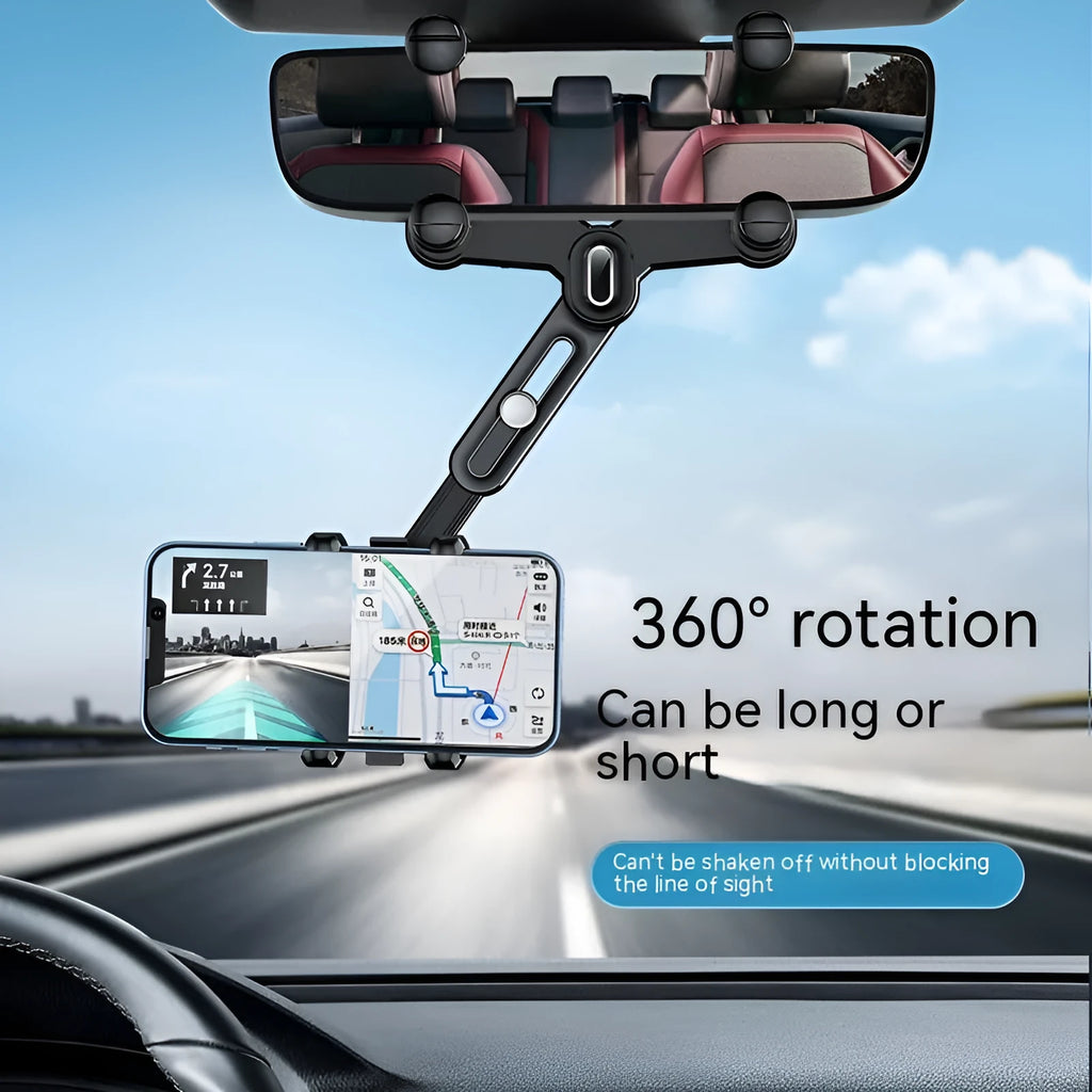 Car rear view mirror phone holder with retractable arms for 4.0-7.0 inch mobile devices