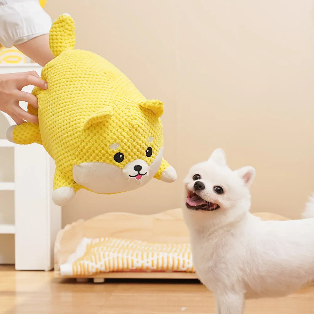Plush calming dog toy with squeaker for puppy teeth cleaning and anxiety relief