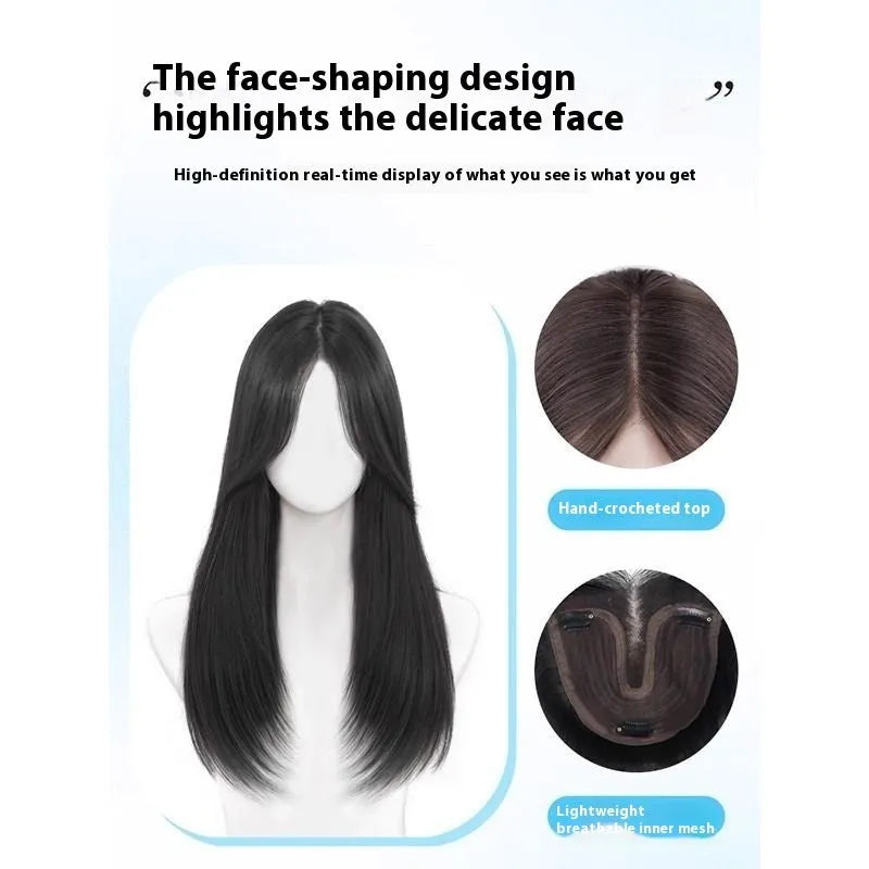 Brown black full-head wig with Chinese character bangs made from high temperature fibre