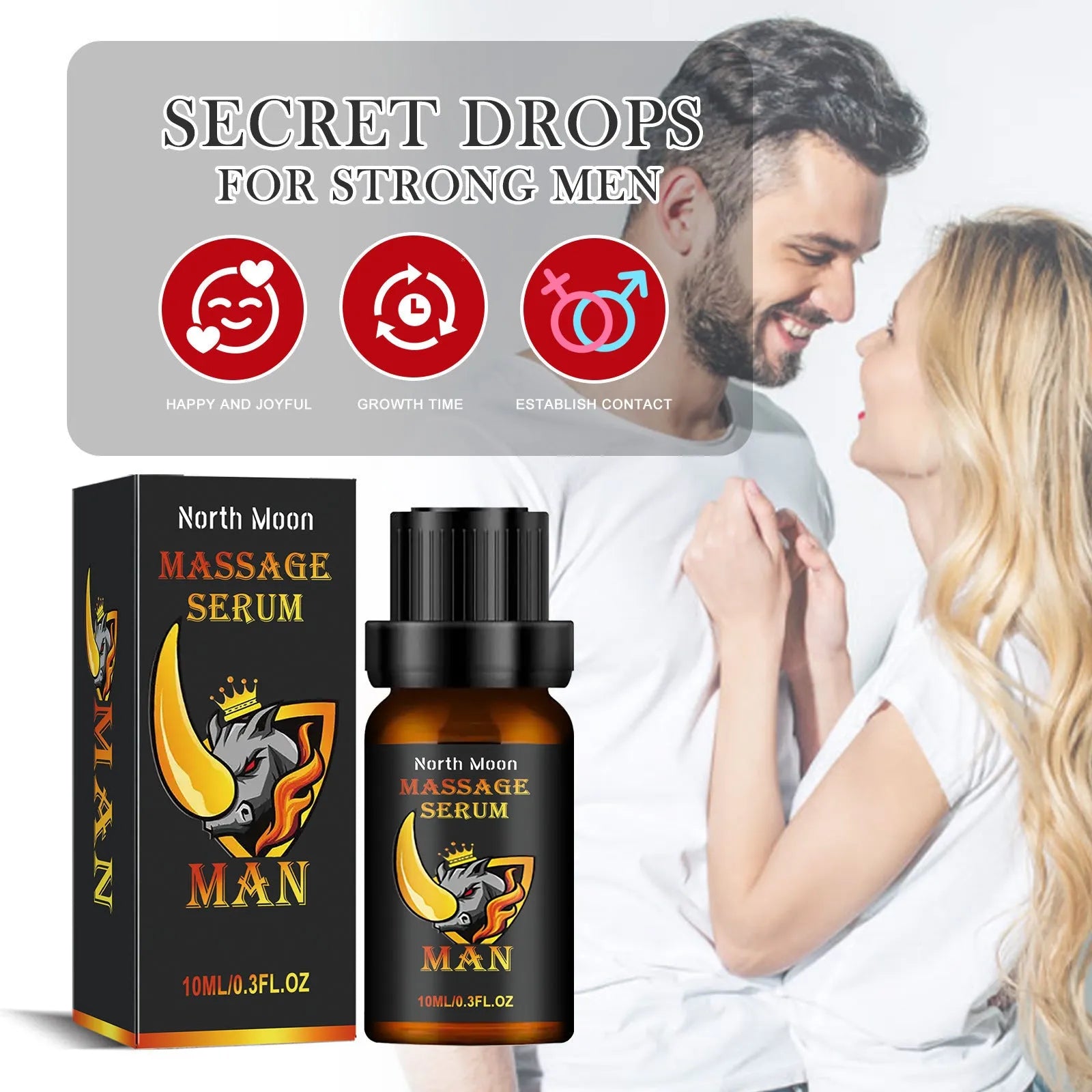 10ml bottle of men's body care essential oil with dropper for external massage