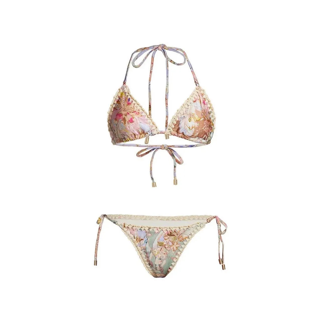 Women's creamy white floral bikini set with skirt in sizes S to XXL