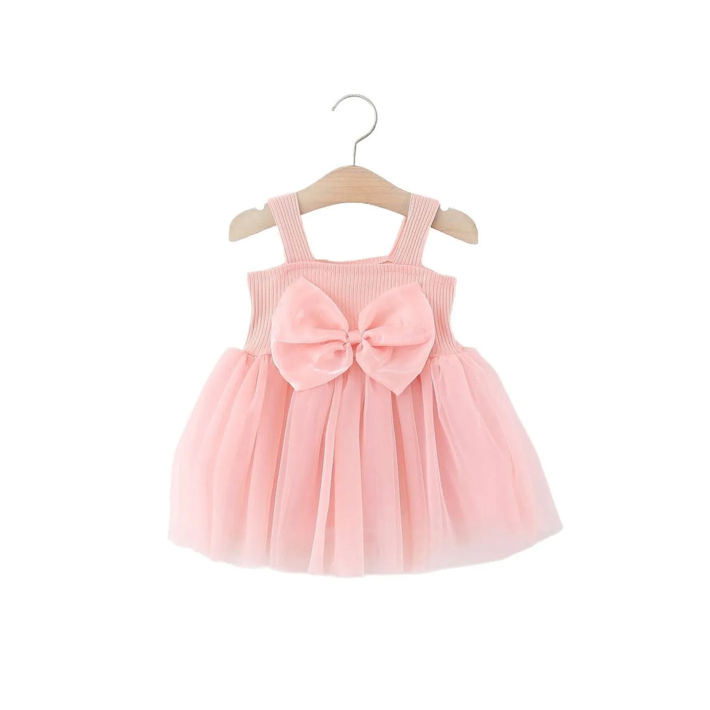 Girls sleeveless solid colour polyester sling dress in pink, sizes 80-120 for heights 75-105cm