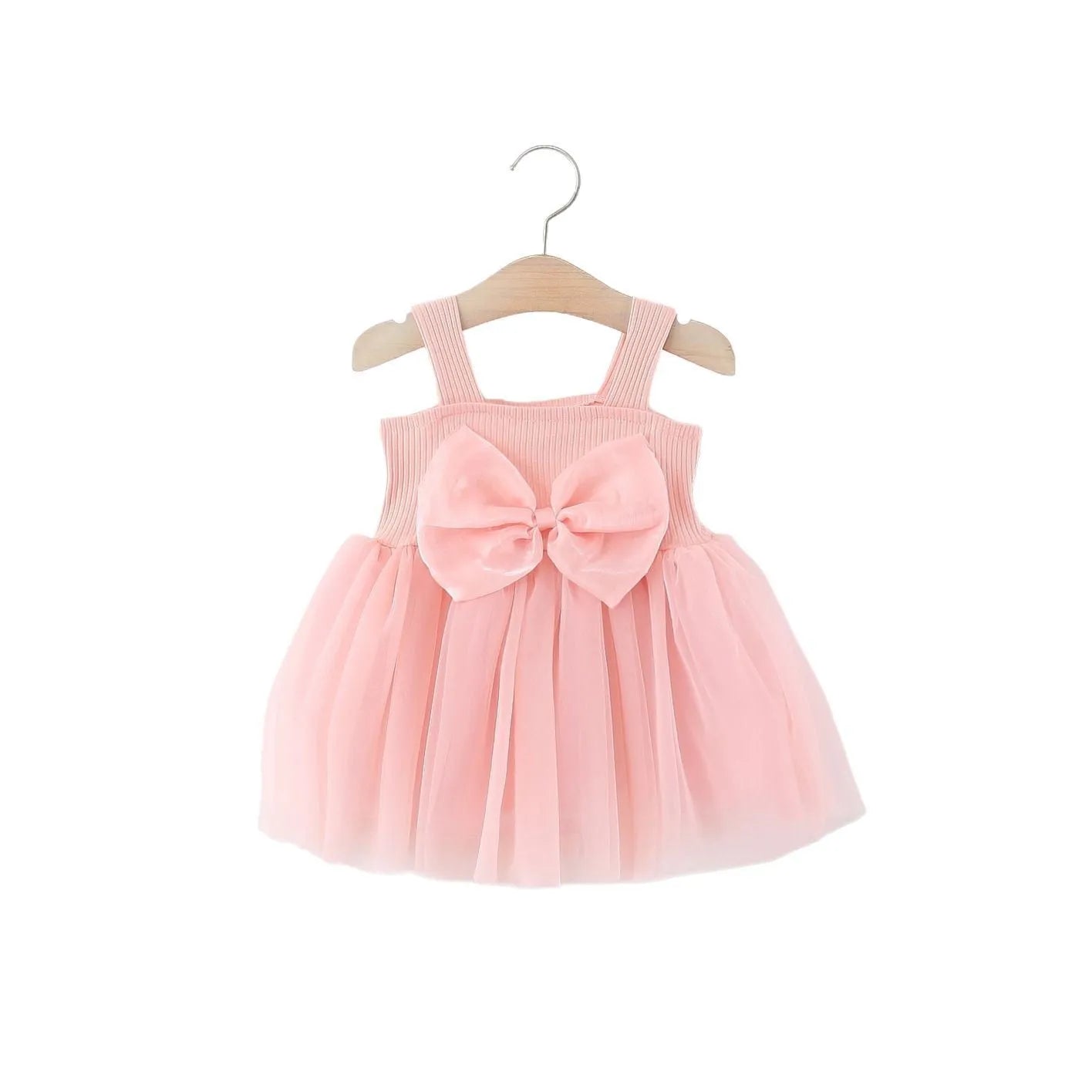 Girls sleeveless solid colour polyester sling dress in pink, sizes 80-120 for heights 75-105cm