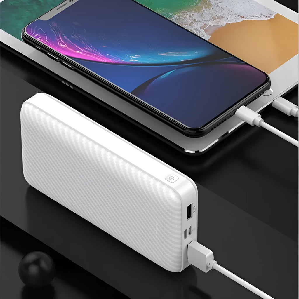 Plastic Shell Portable Power Bank Large Capacity Thin Design with Multi-USB Output Black 139x70x15mm Dual Power Options 10000mAh or 20000mAh High-Capacity Charger
