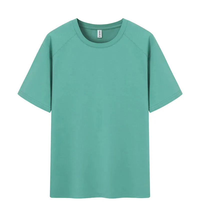 Men's pure cotton short sleeve t-shirt in solid colour, shown in a straight-cut pullover style.