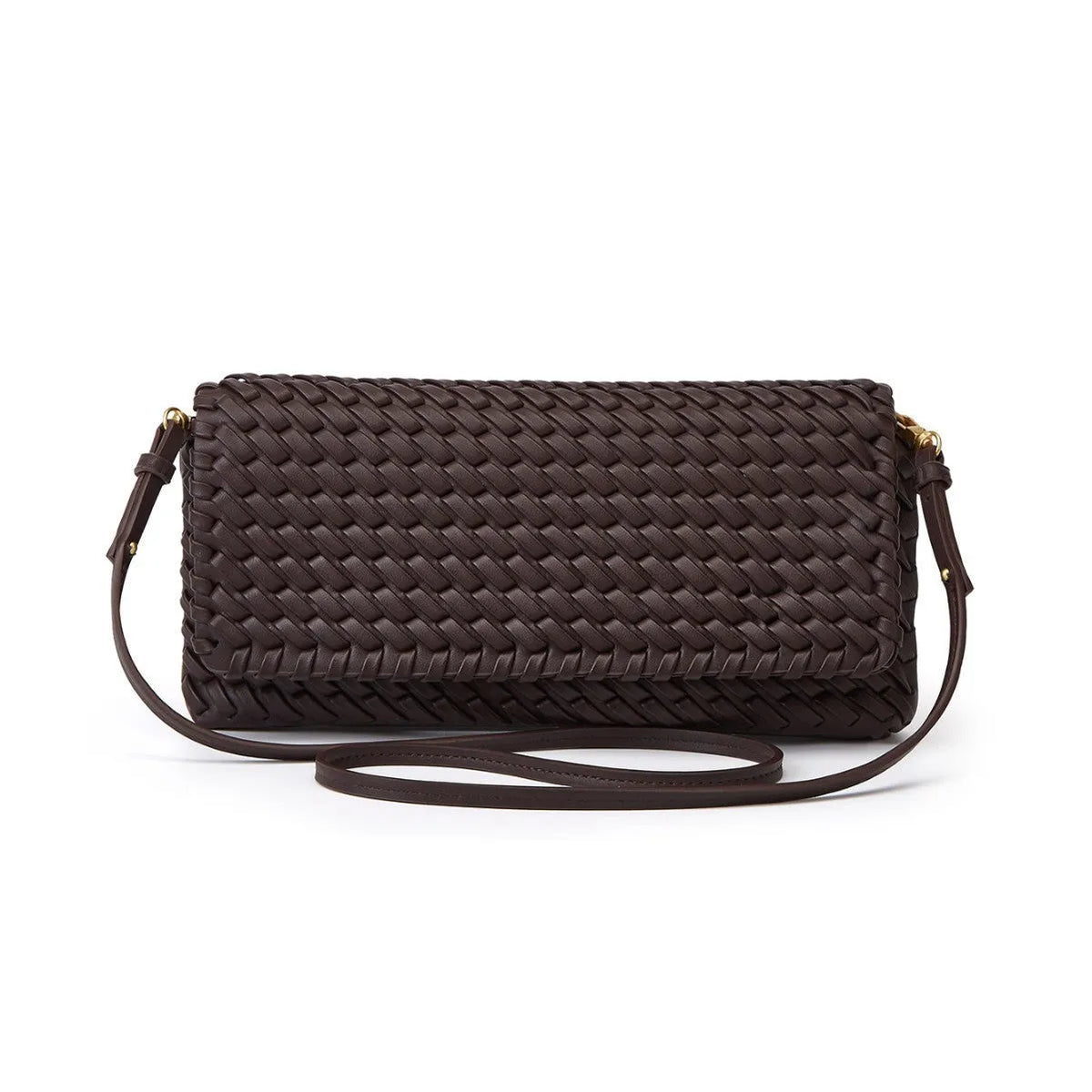 PU shoulder bag flap bag, horizontal square S size, single strap, weaving detail, black wine red milky white