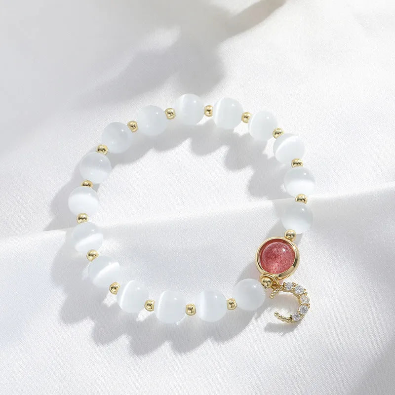 Adjustable cat's eye stone beaded bracelet with electroplated opal diamond-shaped beads in multiple colour options