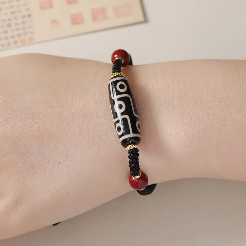 Tibetan agate Dzi bead bracelet for men with adjustable shrinkable design in couple style