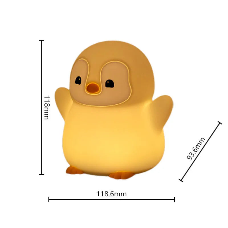 Pat USB rechargeable penguin baby night light in cartoon style with two sizes for children's room