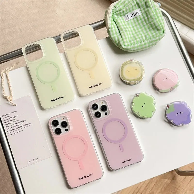 Simple solid fruit magnetic bracket TPU phone case for iPhone, with stand, in green