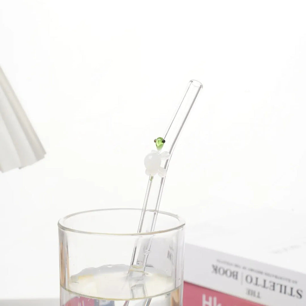 High borosilicate glass straw with elbow bend for children in multiple colours on white background