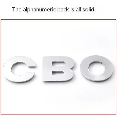 3D metal car bumper sticker letter in zinc alloy construction, approximately 2.5cm tall