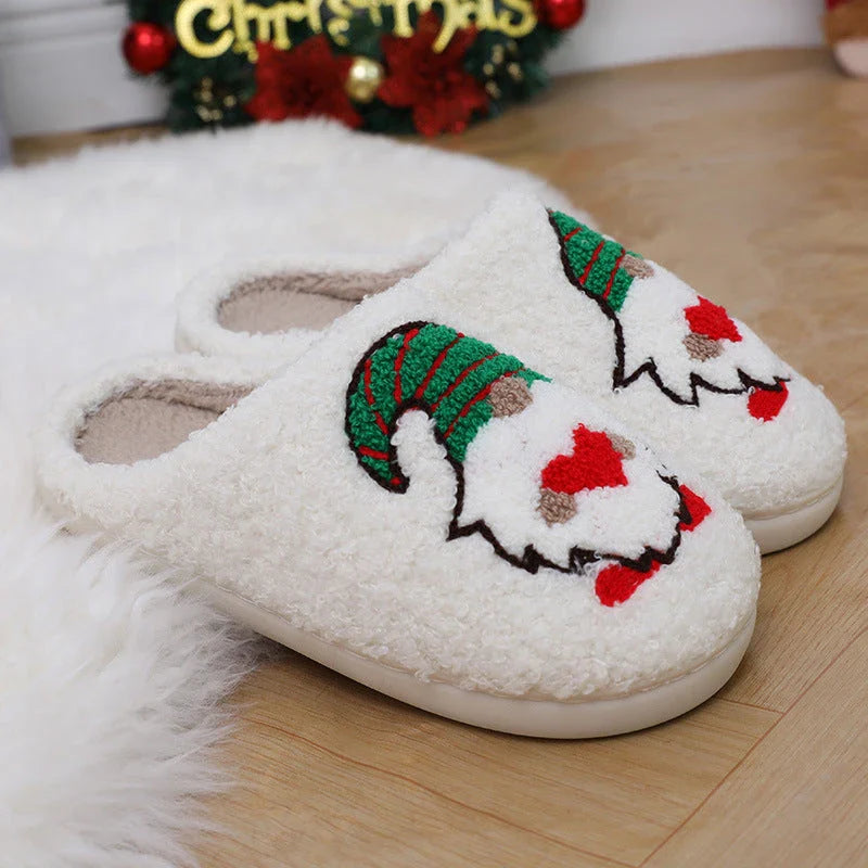 Cozy Santa Claus-themed plush home slippers with soft, warm, and slip-resistant features for men and women