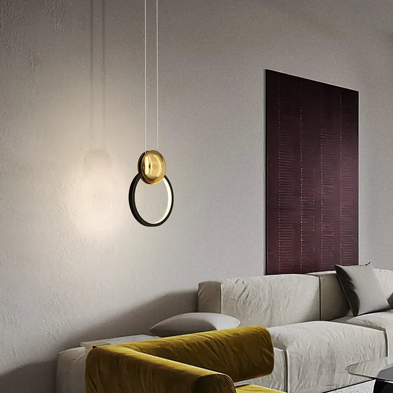 All copper fishing line LED chandelier in black with adjustable height for bedroom study