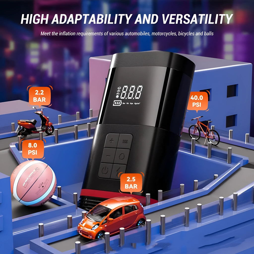 Black automobile emergency start power bank with 100W output for jump-starting vehicles