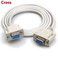 Milky white female-to-female DB9 RS232 serial cable with crossed wiring, 1.5 metres long.