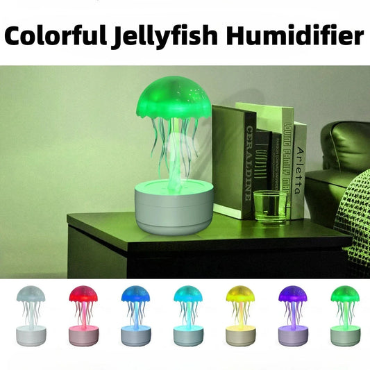 Stylish jellyfish-inspired humidifier and essential oil diffuser with 7-color LED lights for a soothing, relaxing atmosphere