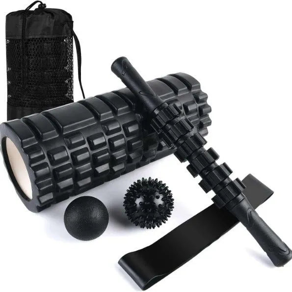 33cm black fitness foam roller massage stick on a plain background.