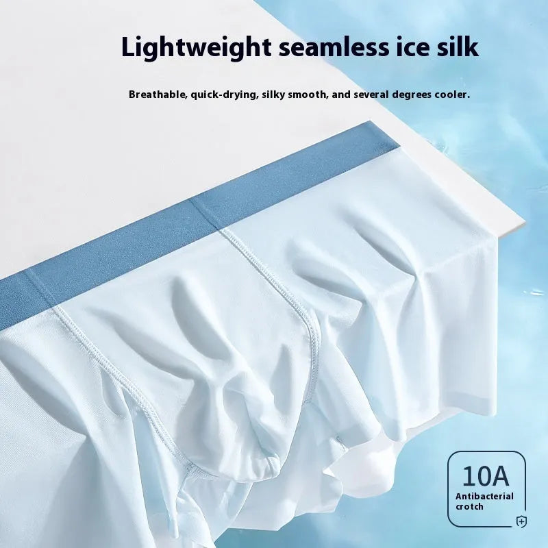 Ice Silk men's seamless shorts in bean green, showing mid waist and lightweight knit fabric.