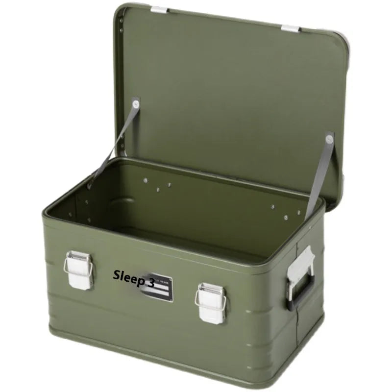 Field green aluminium alloy storage box for camping equipment with 58cm dimensions